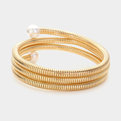 Pearl Tip Metal Coil Bracelet